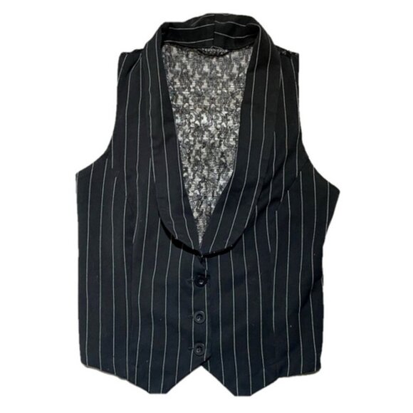 Seductions Black White Lace Back Vest Large Fitted Crop - Picture 1 of 7